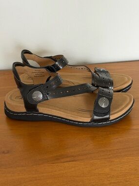 Comfort Black Leather Memory Foam Footbad Sandals EVA Walking Shoes-Biza Melody